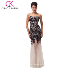 Grace Karin Strapless Sweetheart patrones de encaje negro vestido de noche largo CL6043-2